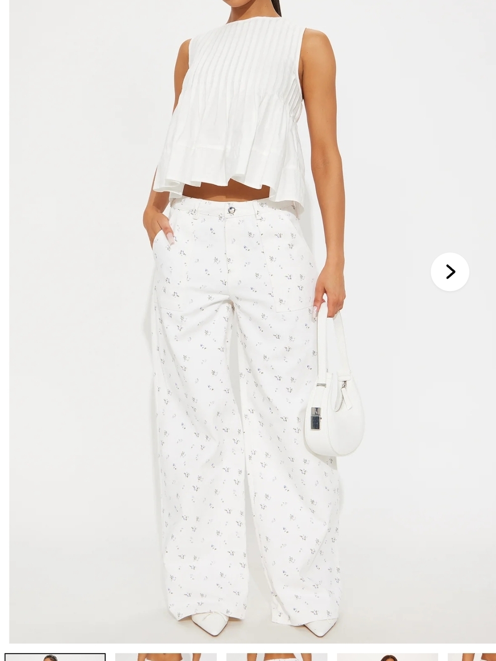 Fashionova Off White Wide-Leg Floral Print Jeans